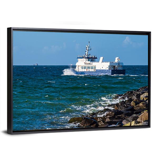 Ship On The Baltic Sea In Warnemuende Canvas Wall Art-3 Horizontal-Gallery Wrap-25" x 16"-Tiaracle
