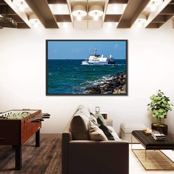 Ship On The Baltic Sea In Warnemuende Canvas Wall Art-3 Horizontal-Gallery Wrap-25" x 16"-Tiaracle