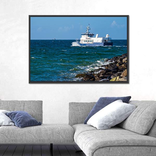 Ship On The Baltic Sea In Warnemuende Canvas Wall Art-3 Horizontal-Gallery Wrap-25" x 16"-Tiaracle