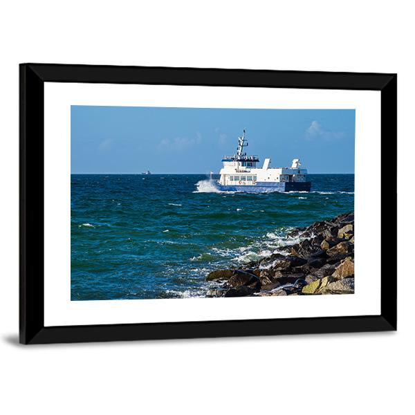 Ship On The Baltic Sea In Warnemuende Canvas Wall Art-3 Horizontal-Gallery Wrap-25" x 16"-Tiaracle