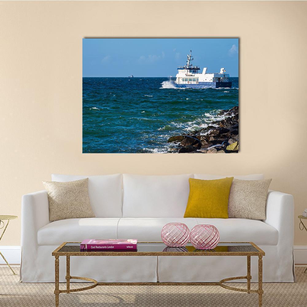 Ship On The Baltic Sea In Warnemuende Canvas Wall Art-1 Piece-Gallery Wrap-48" x 32"-Tiaracle