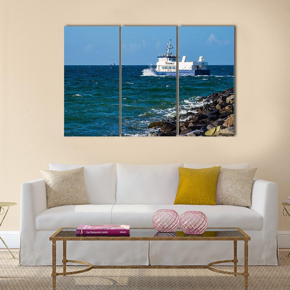 Ship On The Baltic Sea In Warnemuende Canvas Wall Art-3 Horizontal-Gallery Wrap-37" x 24"-Tiaracle