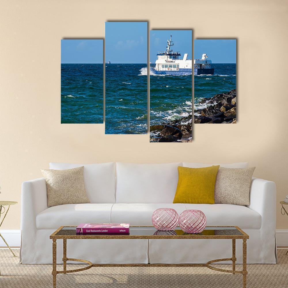 Ship On The Baltic Sea In Warnemuende Canvas Wall Art-4 Pop-Gallery Wrap-50" x 32"-Tiaracle