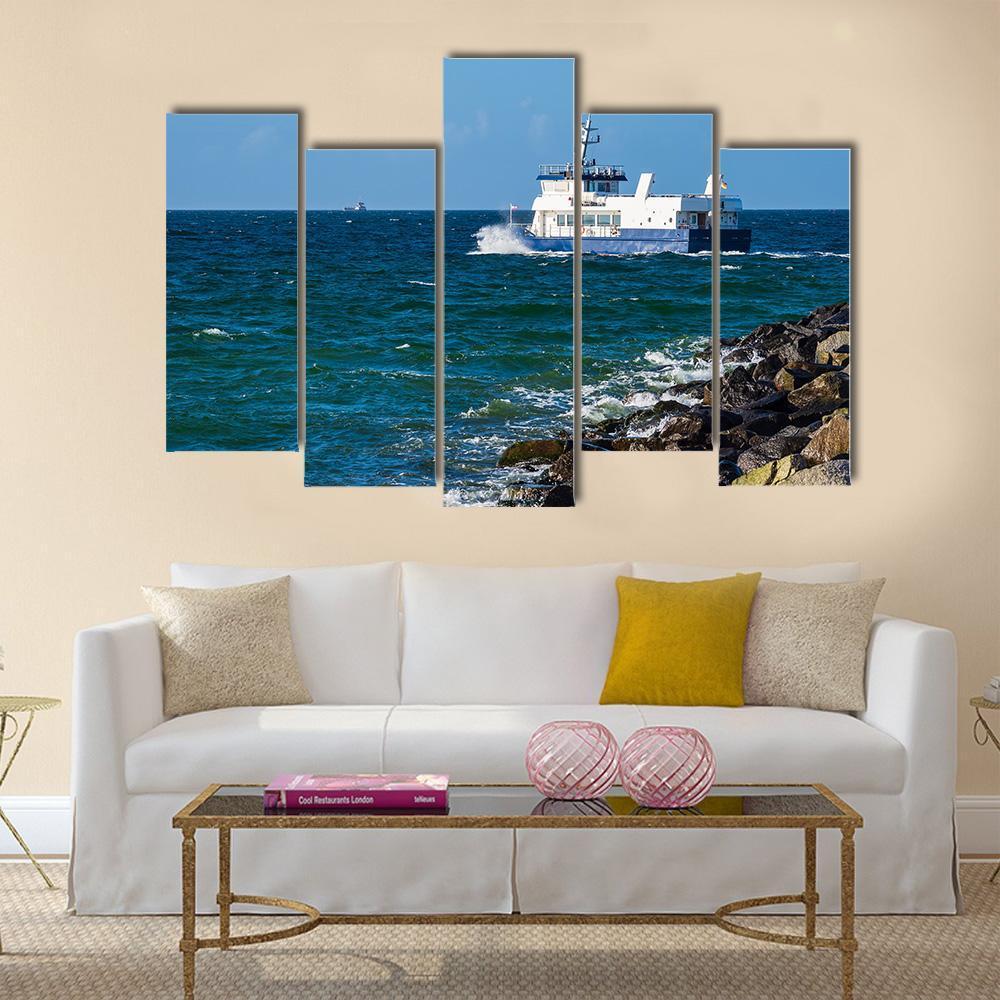 Ship On The Baltic Sea In Warnemuende Canvas Wall Art-5 Pop-Gallery Wrap-47" x 32"-Tiaracle