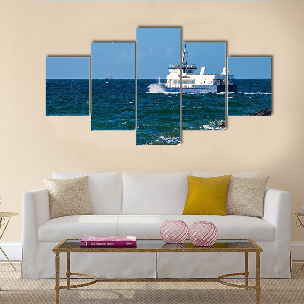 Ship On The Baltic Sea In Warnemuende Canvas Wall Art-5 Star-Gallery Wrap-62" x 32"-Tiaracle
