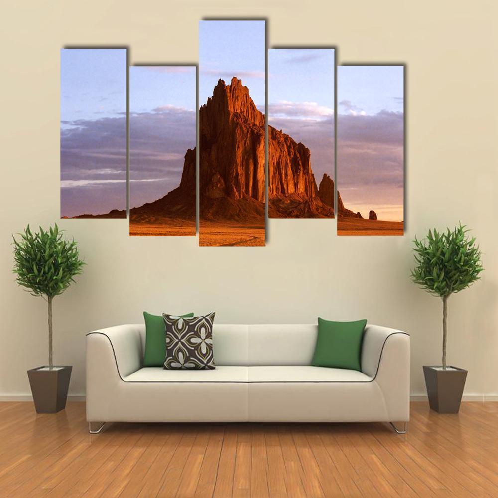 Shiprock In New Mexico Canvas Wall Art-5 Pop-Gallery Wrap-47" x 32"-Tiaracle