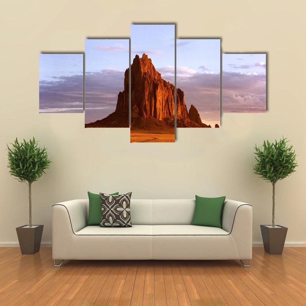 Shiprock In New Mexico Canvas Wall Art-5 Star-Gallery Wrap-62" x 32"-Tiaracle