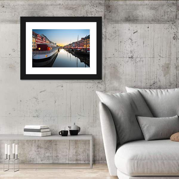 Ships In Nyhavn At Sunset In Copenhagen Canvas Wall Art-3 Horizontal-Gallery Wrap-25" x 16"-Tiaracle