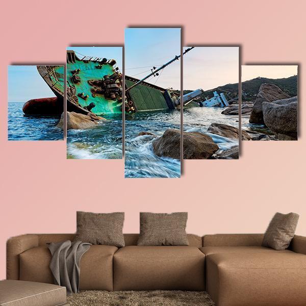 Shipwreck In Hong Kong Canvas Wall Art-5 Star-Gallery Wrap-62" x 32"-Tiaracle
