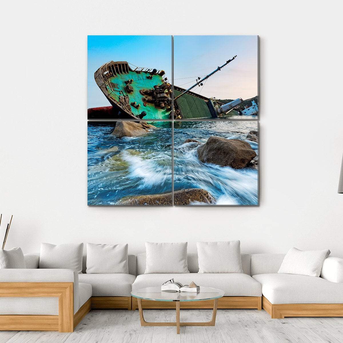 Shipwreck In Hong Kong Canvas Wall Art-4 Square-Gallery Wrap-17" x 17"-Tiaracle