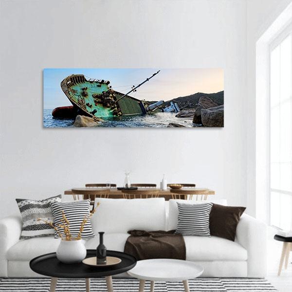 Shipwreck In Hong Kong Panoramic Canvas Wall Art-3 Piece-25" x 08"-Tiaracle