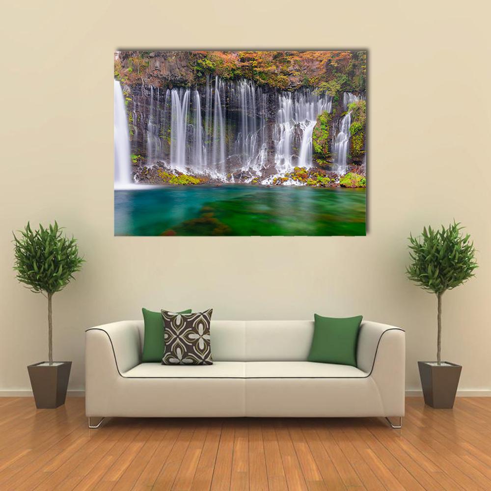 Shiraito Waterfalls Canvas Wall Art-1 Piece-Gallery Wrap-48" x 32"-Tiaracle