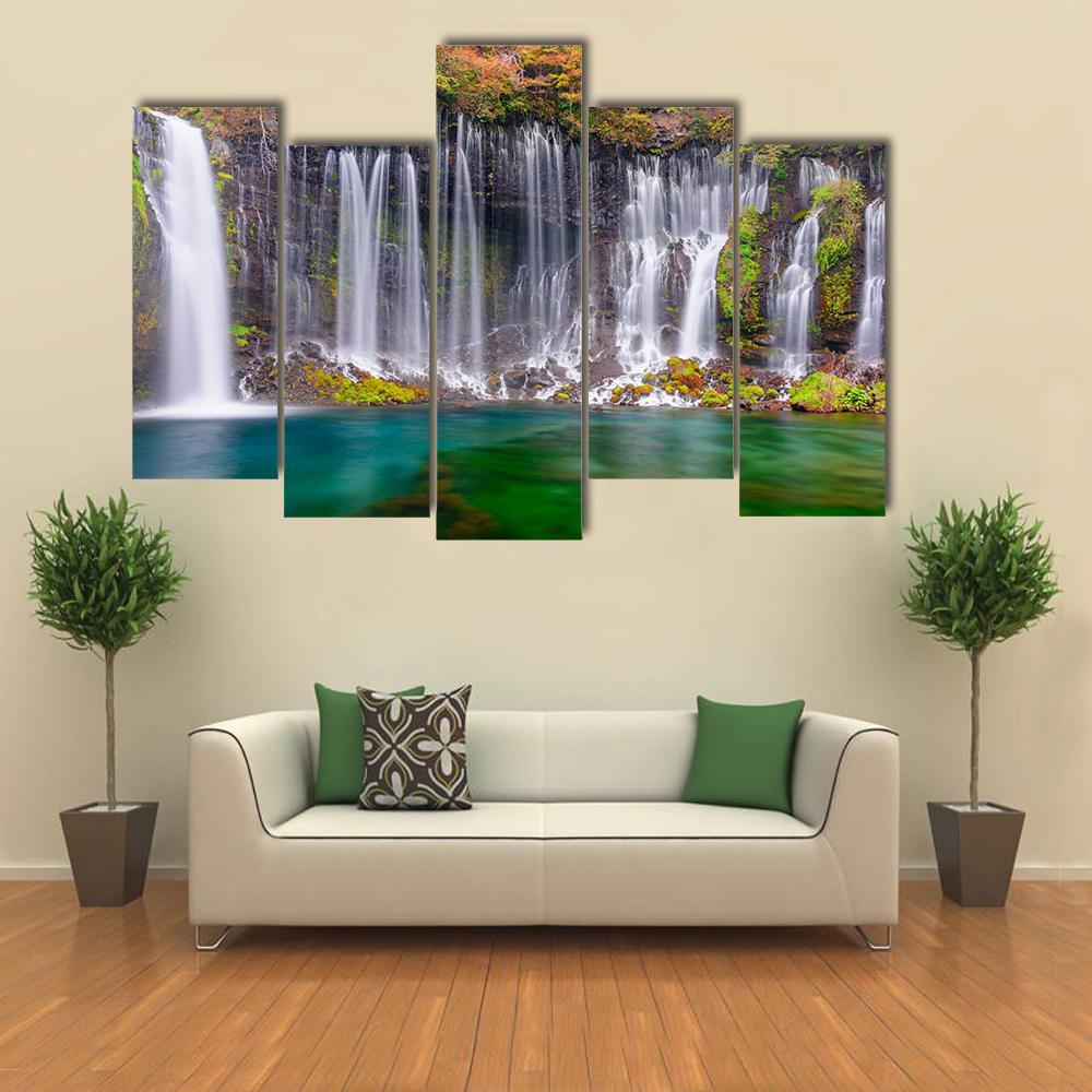 Shiraito Waterfalls Canvas Wall Art-5 Pop-Gallery Wrap-47" x 32"-Tiaracle