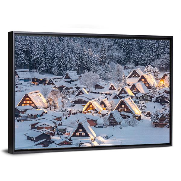 Shirakawago Light-Up With Snow Fall Canvas Wall Art-3 Horizontal-Gallery Wrap-25" x 16"-Tiaracle