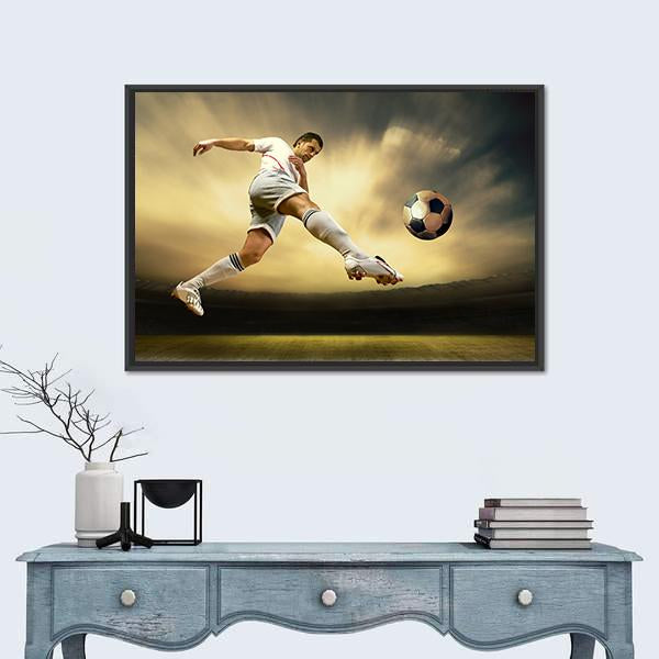 Shoot Of Football Player On Outdoor Field Canvas Wall Art-1 Piece-Floating Frame-24" x 16"-Tiaracle