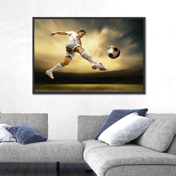 Shoot Of Football Player On Outdoor Field Canvas Wall Art-3 Horizontal-Gallery Wrap-25&quot; x 16&quot;-Tiaracle