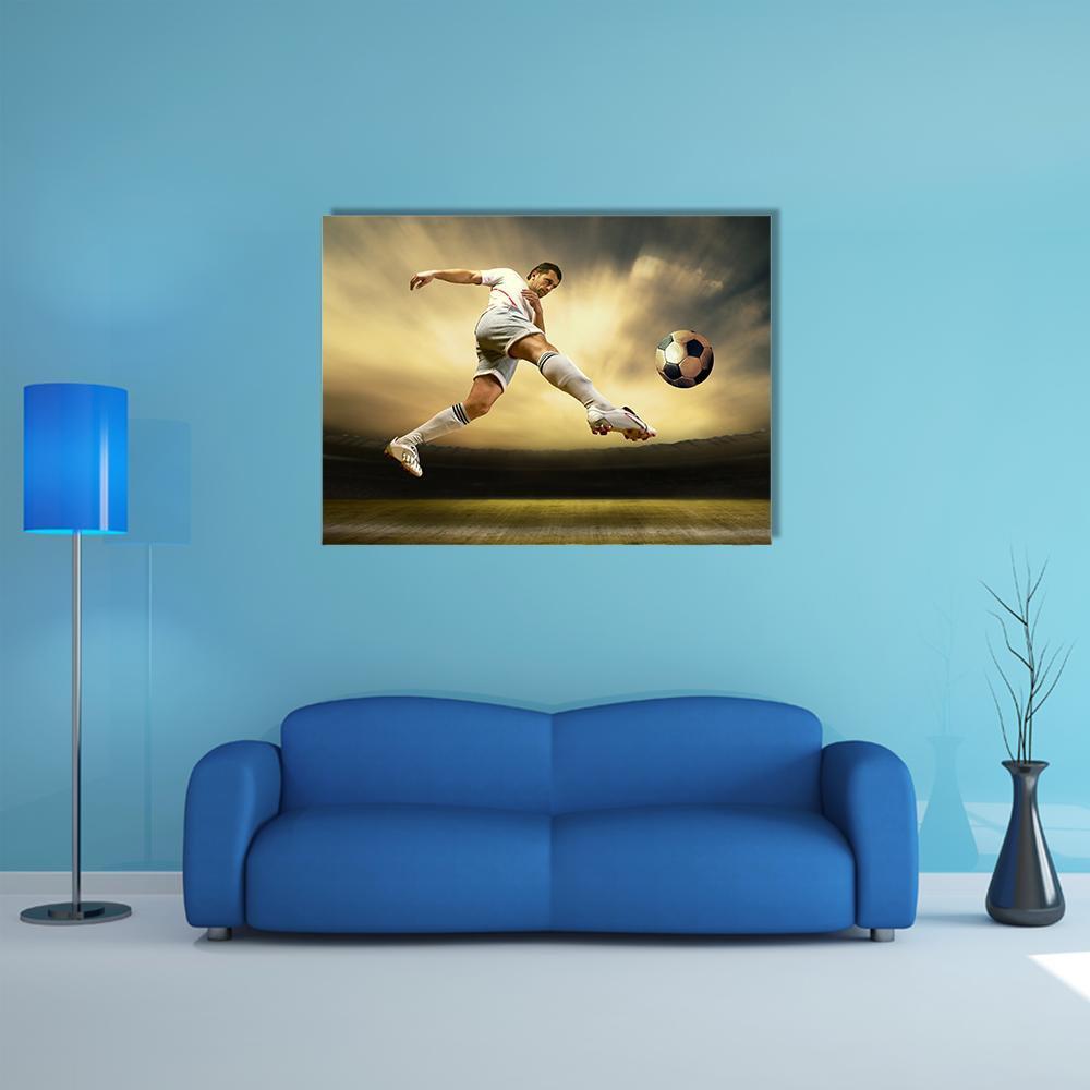 Shoot Of Football Player On Outdoor Field Canvas Wall Art-1 Piece-Gallery Wrap-48" x 32"-Tiaracle