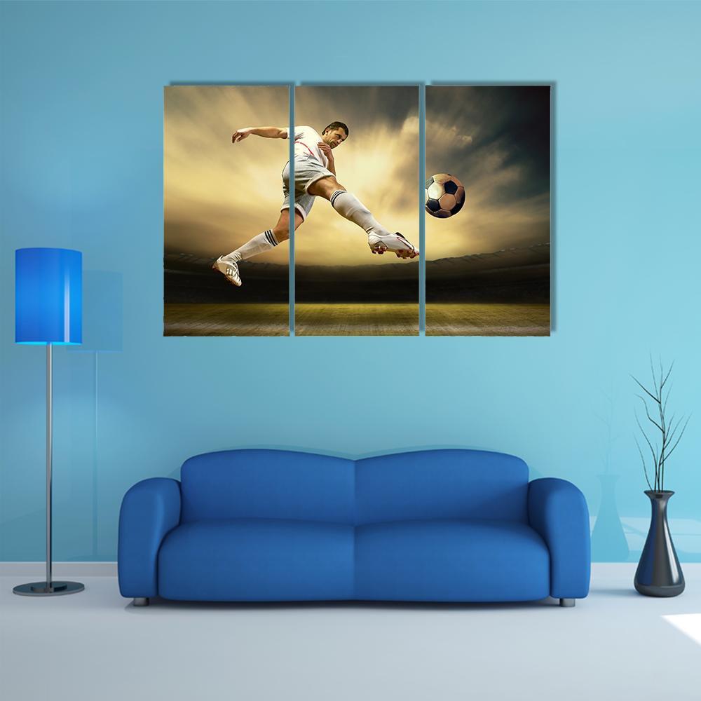 Shoot Of Football Player On Outdoor Field Canvas Wall Art-3 Horizontal-Gallery Wrap-37&quot; x 24&quot;-Tiaracle