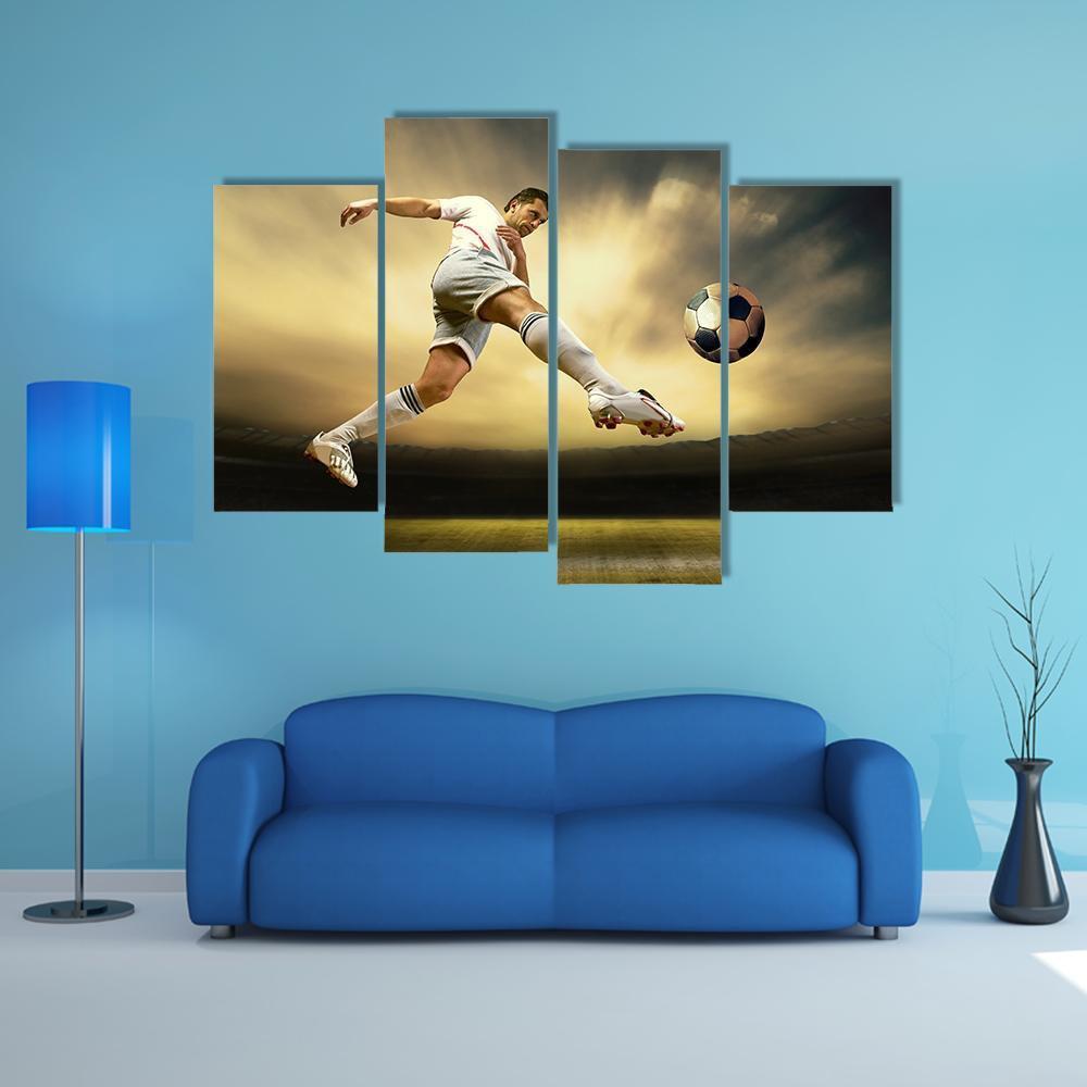 Shoot Of Football Player On Outdoor Field Canvas Wall Art-4 Pop-Gallery Wrap-50" x 32"-Tiaracle