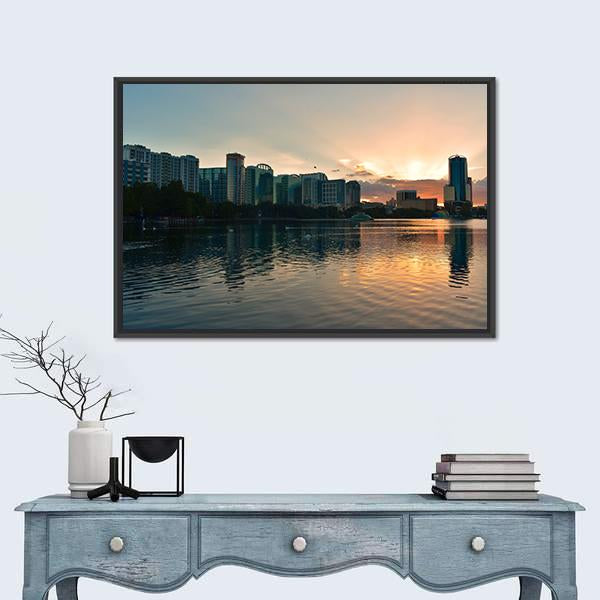 Shore Of Lake Eola Park Canvas Wall Art-1 Piece-Floating Frame-24" x 16"-Tiaracle