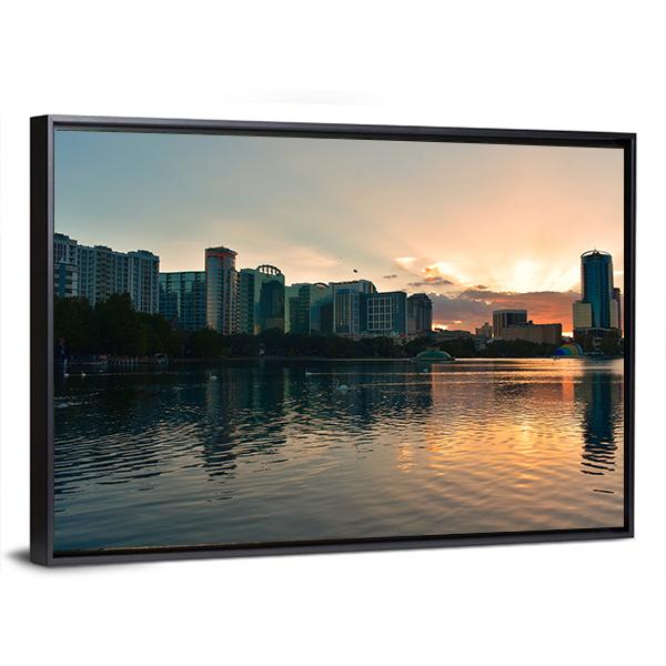 Shore Of Lake Eola Park Canvas Wall Art-3 Horizontal-Gallery Wrap-25" x 16"-Tiaracle