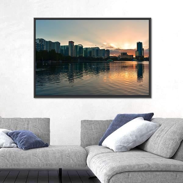 Shore Of Lake Eola Park Canvas Wall Art-3 Horizontal-Gallery Wrap-25" x 16"-Tiaracle