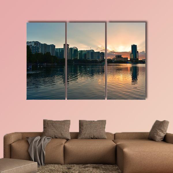 Shore Of Lake Eola Park Canvas Wall Art-4 Pop-Gallery Wrap-50" x 32"-Tiaracle