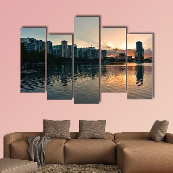 Shore Of Lake Eola Park Canvas Wall Art-5 Pop-Gallery Wrap-47" x 32"-Tiaracle