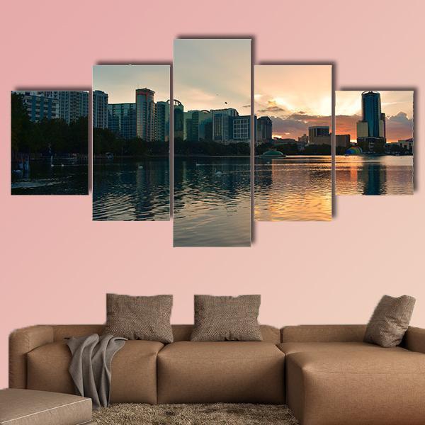 Shore Of Lake Eola Park Canvas Wall Art-5 Star-Gallery Wrap-62" x 32"-Tiaracle