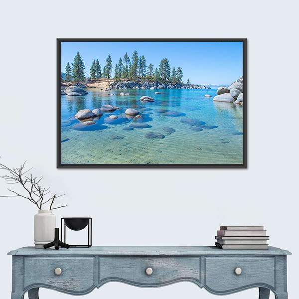 Shore Of The Lake Tahoe Canvas Wall Art-1 Piece-Floating Frame-24" x 16"-Tiaracle