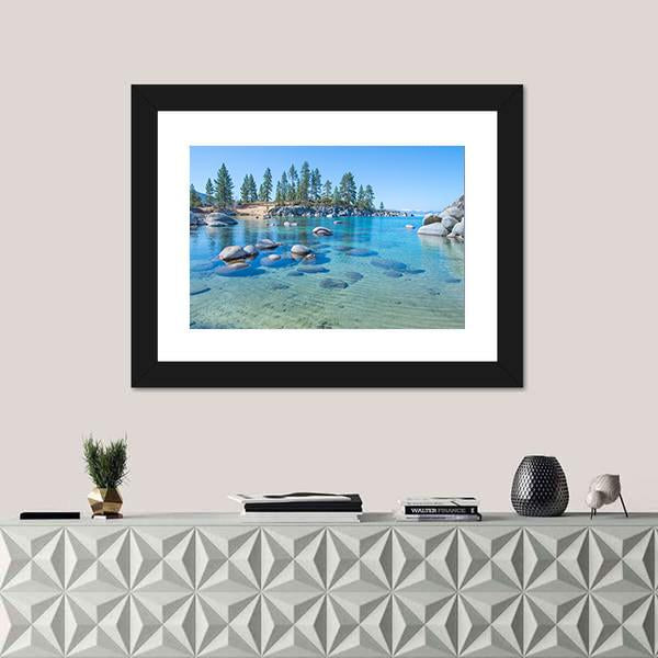 Shore Of The Lake Tahoe Canvas Wall Art-1 Piece-Framed Print-20" x 16"-Tiaracle