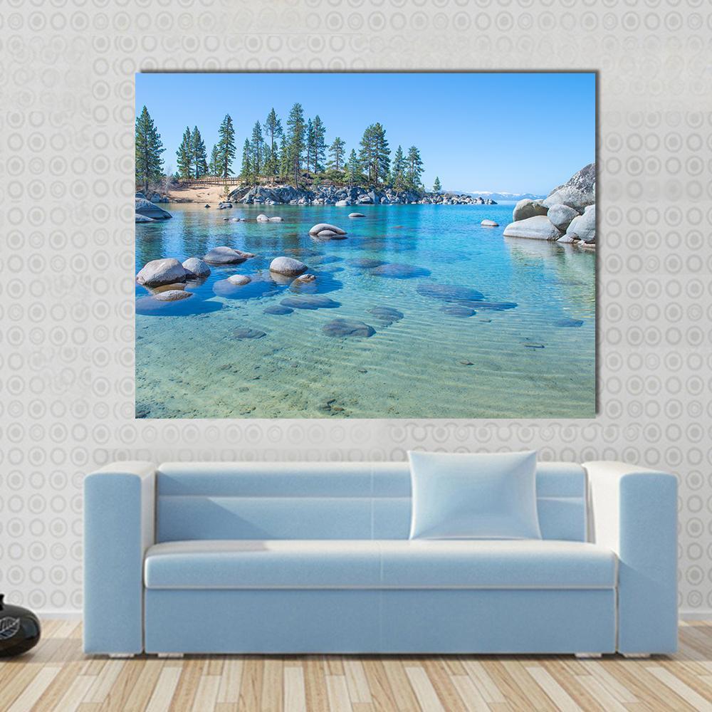 Shore Of The Lake Tahoe Canvas Wall Art-1 Piece-Gallery Wrap-48" x 32"-Tiaracle
