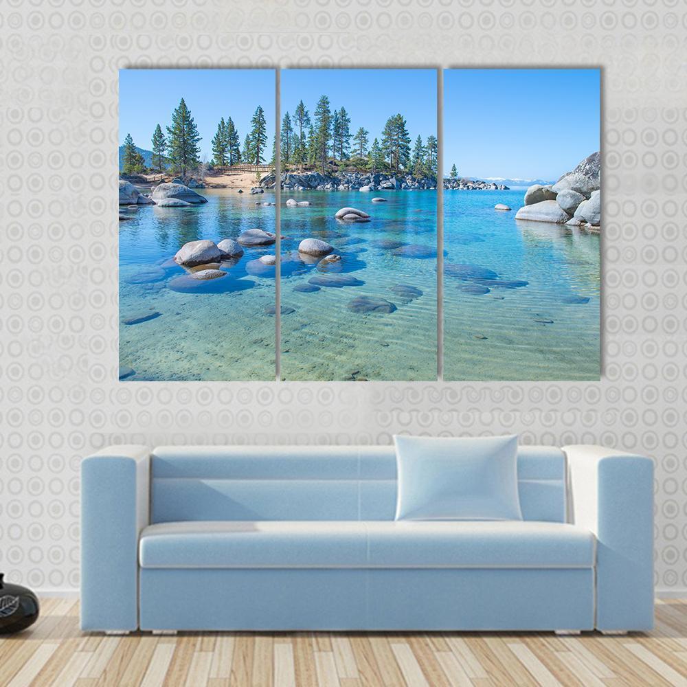 Shore Of The Lake Tahoe Canvas Wall Art-3 Horizontal-Gallery Wrap-37" x 24"-Tiaracle