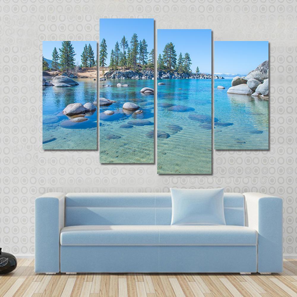 Shore Of The Lake Tahoe Canvas Wall Art-4 Pop-Gallery Wrap-50" x 32"-Tiaracle