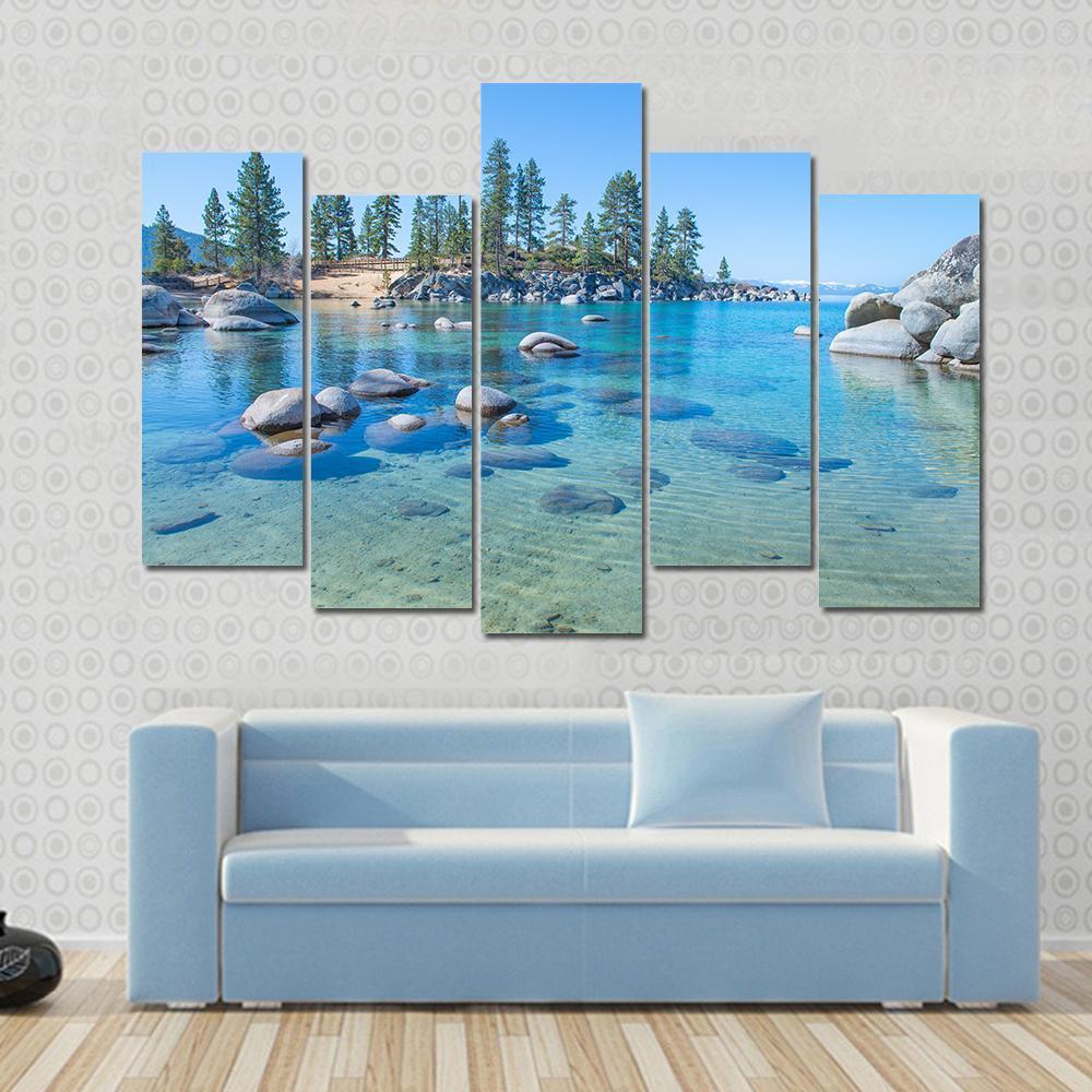 Shore Of The Lake Tahoe Canvas Wall Art-5 Pop-Gallery Wrap-47" x 32"-Tiaracle