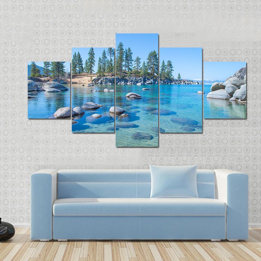 Shore Of The Lake Tahoe Canvas Wall Art-5 Star-Gallery Wrap-62" x 32"-Tiaracle