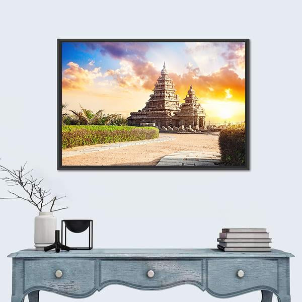 Shore Temple In Mamallapuram India Canvas Wall Art-1 Piece-Floating Frame-36" x 24"-Tiaracle