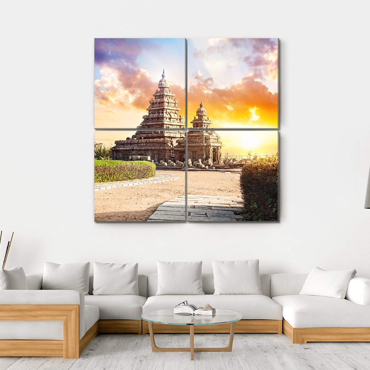 Shore Temple In Mamallapuram India Canvas Wall Art-4 Square-Gallery Wrap-17" x 17"-Tiaracle