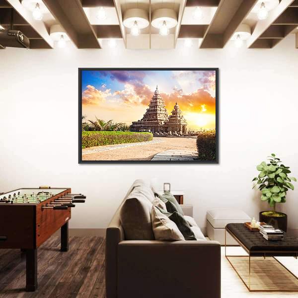 Shore Temple In Mamallapuram India Canvas Wall Art-5 Horizontal-Gallery Wrap-22" x 12"-Tiaracle