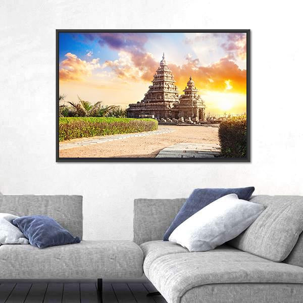 Shore Temple In Mamallapuram India Canvas Wall Art-5 Horizontal-Gallery Wrap-22" x 12"-Tiaracle