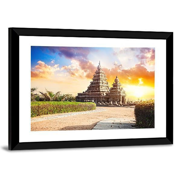 Shore Temple In Mamallapuram India Canvas Wall Art-5 Horizontal-Gallery Wrap-22" x 12"-Tiaracle