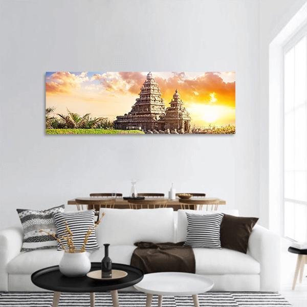 Shore Temple In Mamallapuram India Panoramic Canvas Wall Art-1 Piece-36" x 12"-Tiaracle