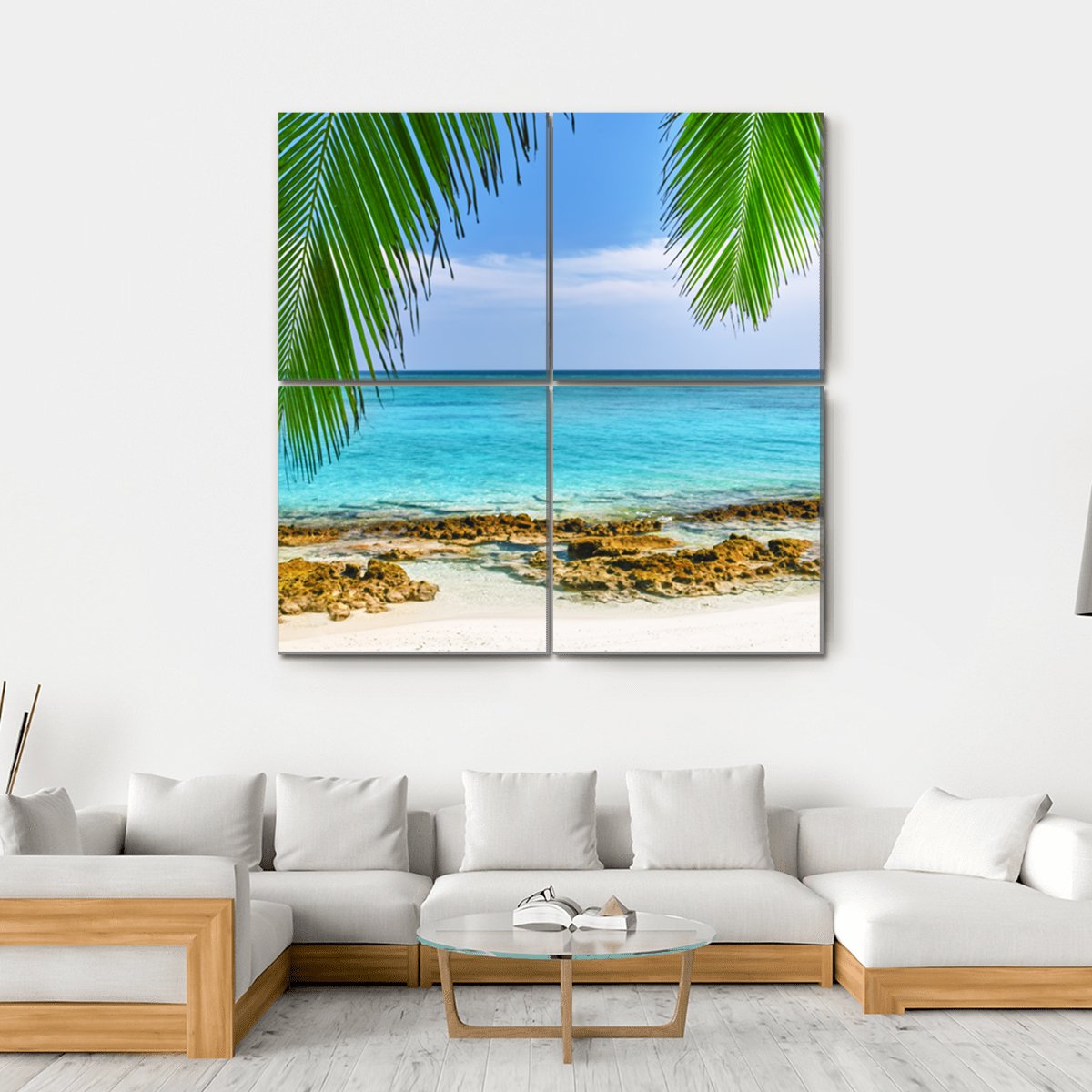 Shoreline Of A Tropical Island In The Maldives Canvas Wall Art-4 Square-Gallery Wrap-17" x 17"-Tiaracle
