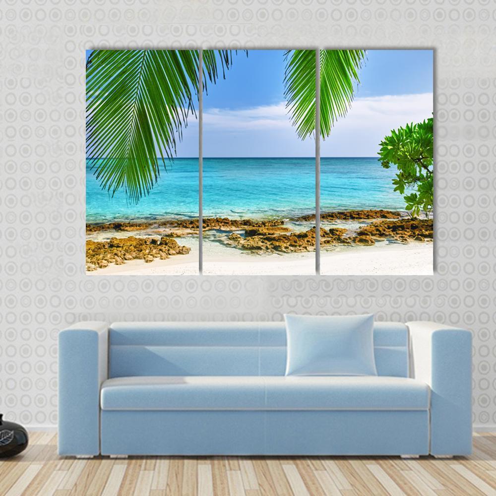 Shoreline Of A Tropical Island In The Maldives Canvas Wall Art-3 Horizontal-Gallery Wrap-37" x 24"-Tiaracle
