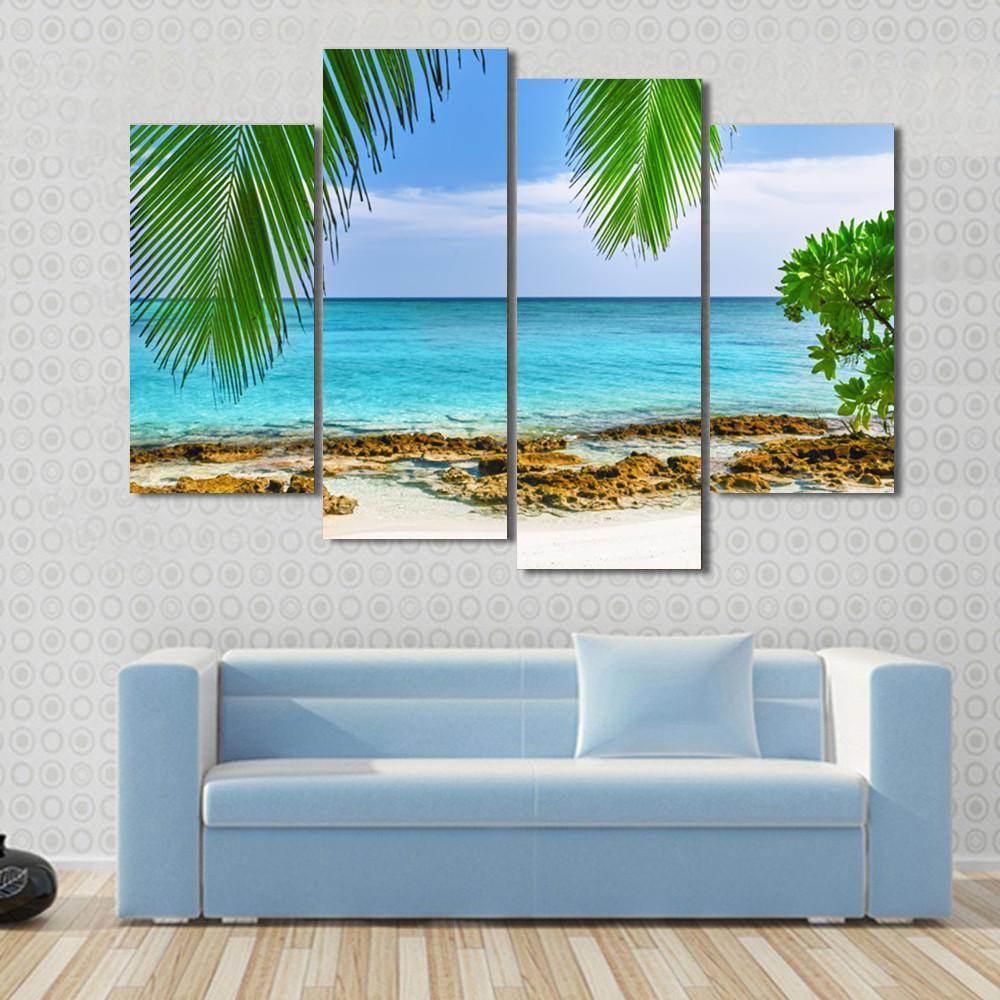 Shoreline Of A Tropical Island In The Maldives Canvas Wall Art-4 Pop-Gallery Wrap-50" x 32"-Tiaracle