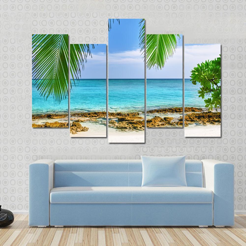 Shoreline Of A Tropical Island In The Maldives Canvas Wall Art-5 Pop-Gallery Wrap-47" x 32"-Tiaracle