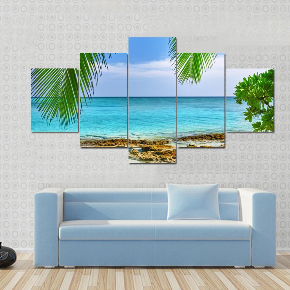 Shoreline Of A Tropical Island In The Maldives Canvas Wall Art-5 Star-Gallery Wrap-62" x 32"-Tiaracle
