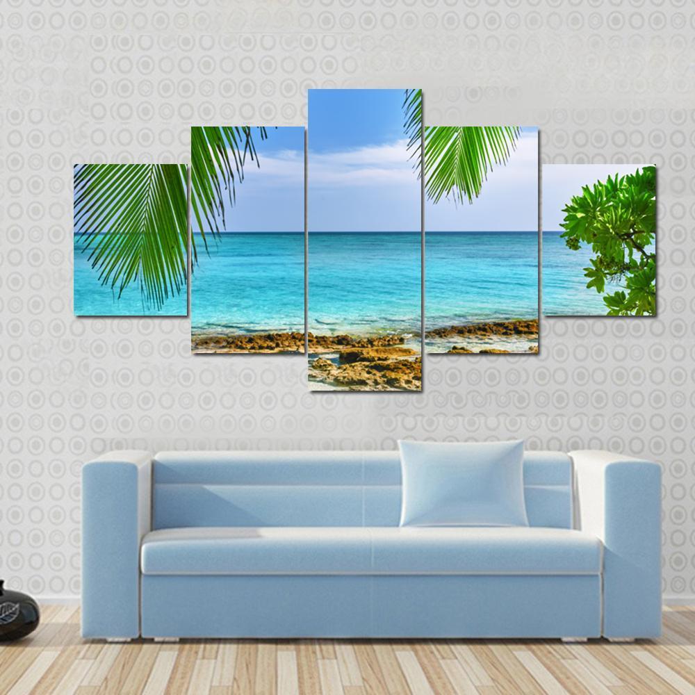 Shoreline Of A Tropical Island In The Maldives Canvas Wall Art-4 Pop-Gallery Wrap-50" x 32"-Tiaracle