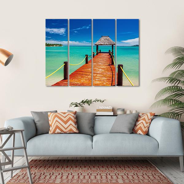 Short Red Wooden Jetty On Fiji Island Canvas Wall Art-4 Horizontal-Gallery Wrap-34" x 24"-Tiaracle