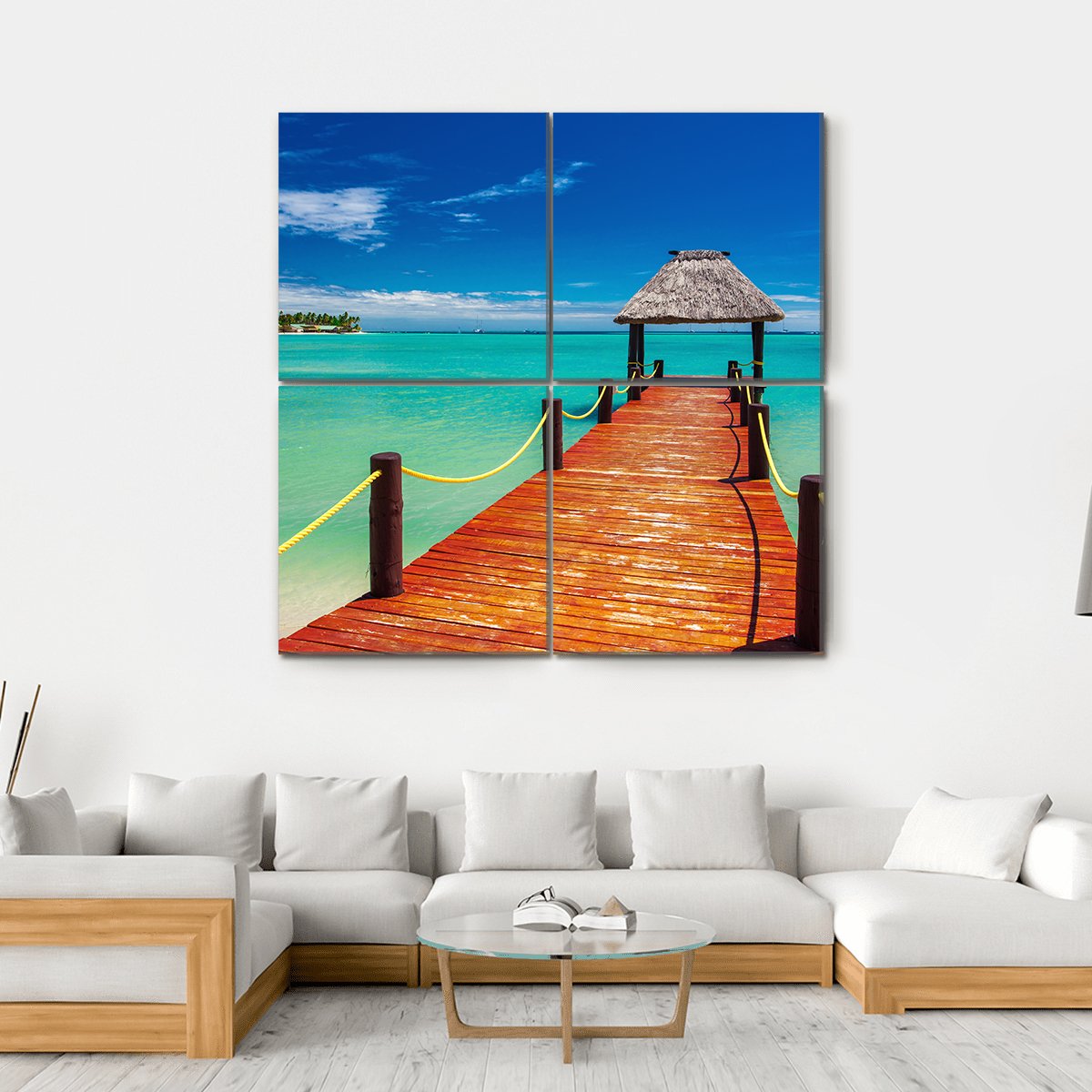 Short Red Wooden Jetty On Fiji Island Canvas Wall Art-4 Square-Gallery Wrap-17" x 17"-Tiaracle